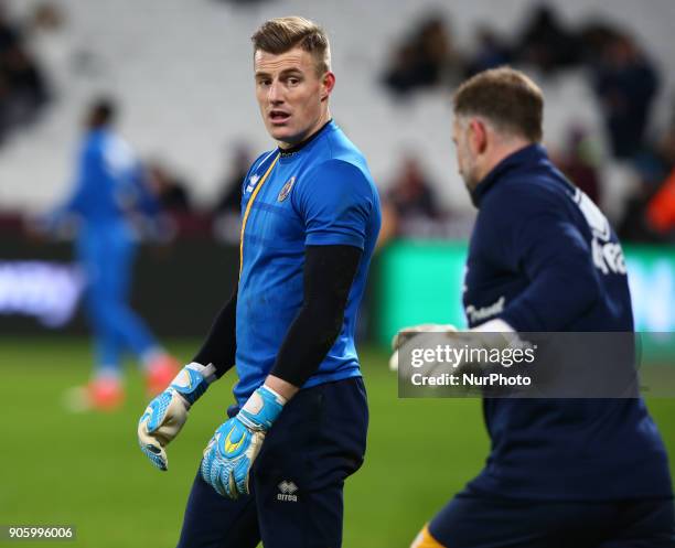 Shrewsbury Town's Craig MacGillivray during FA Cup 3rd Round reply match between West Ham United against Shrewsbury Town at The London Stadium, Queen...