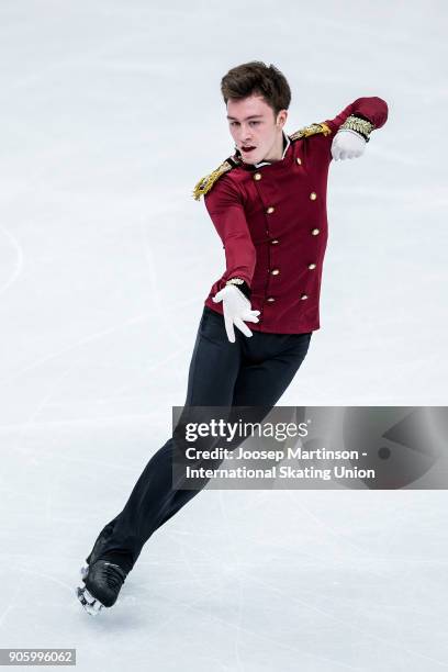 Dmitri Aliev of Russia competes in the Men's Short Program during day one of the European Figure Skating Championships at Megasport Arena on January...