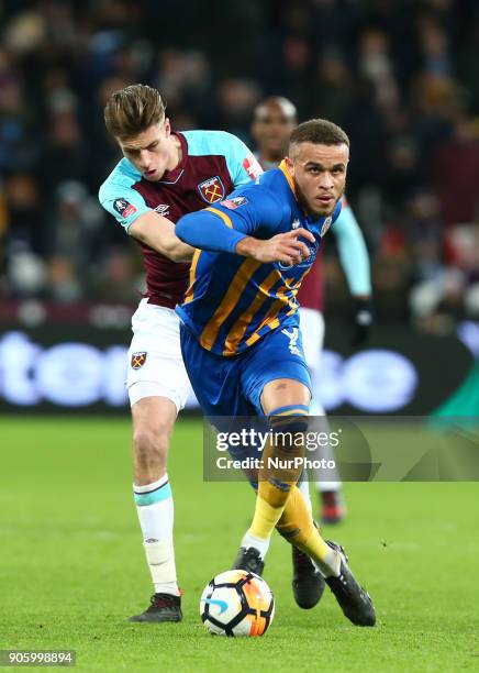 Carlton Morris of Shrewsbury Town during FA Cup 3rd Round reply match between West Ham United against Shrewsbury Town at The London Stadium, Queen...