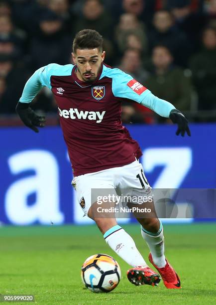 West Ham United's Manuel Lanzini during FA Cup 3rd Round reply match between West Ham United against Shrewsbury Town at The London Stadium, Queen...