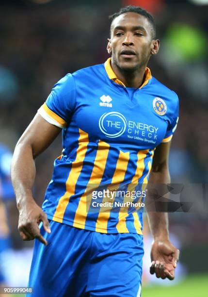 Omar Beckles of Shrewsbury Town during FA Cup 3rd Round reply match between West Ham United against Shrewsbury Town at The London Stadium, Queen...