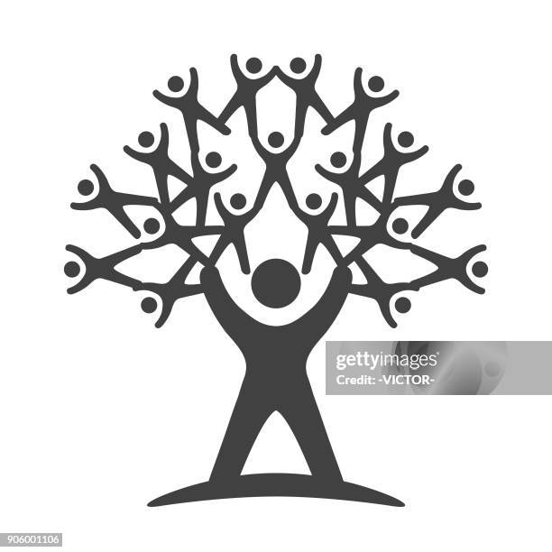 stockillustraties, clipart, cartoons en iconen met teamwork tree - illustratie - oorsprong