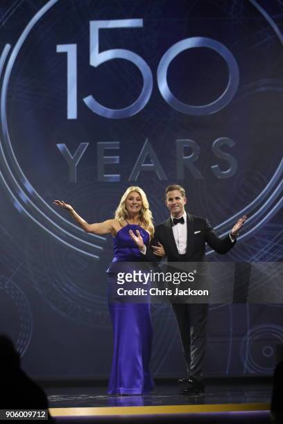 Tess Daly and IWC Schaffhausen CEO Christoph Grainger-Herr on stage at the IWC Schaffhausen Gala celebrating the Maisons 150th anniversary and the...