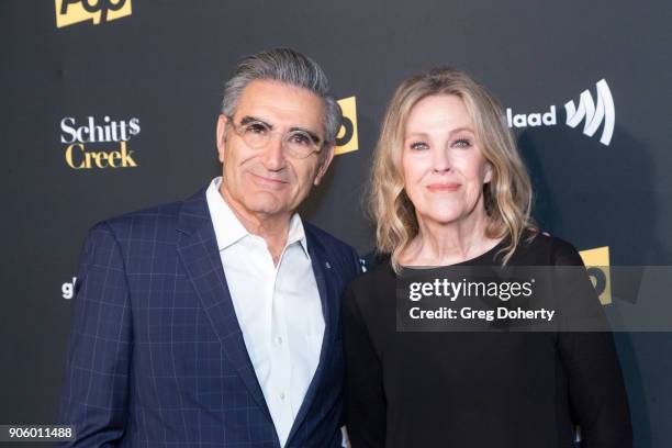 Actors Eugene Levy and Catherine O'Hara attend the Premiere Of Pop TV's "Schitt's Creek" Season 4 at ArcLight Hollywood on January 16, 2018 in...