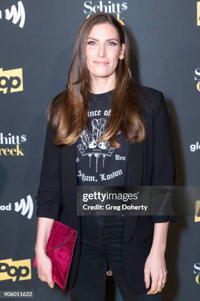 Sarah Levy attends the Premiere Of Pop TV's "Schitt's Creek" Season 4 at ArcLight Hollywood on January 16, 2018 in Hollywood, California.