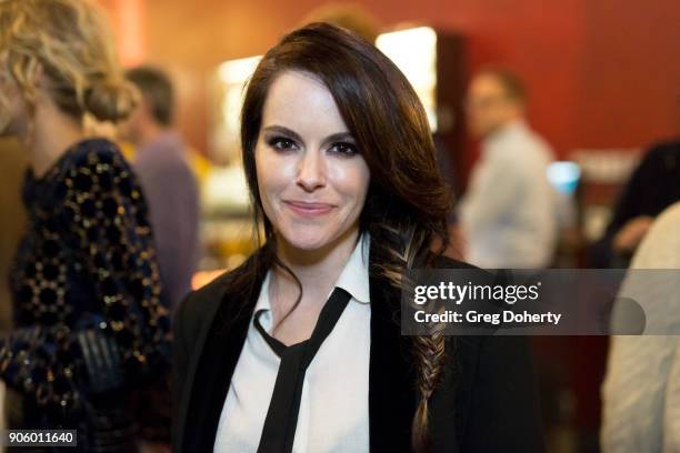 Actress Emily Hampshire attends the Premiere Of Pop TV's "Schitt's Creek" Season 4 at ArcLight Hollywood on January 16, 2018 in Hollywood, California.