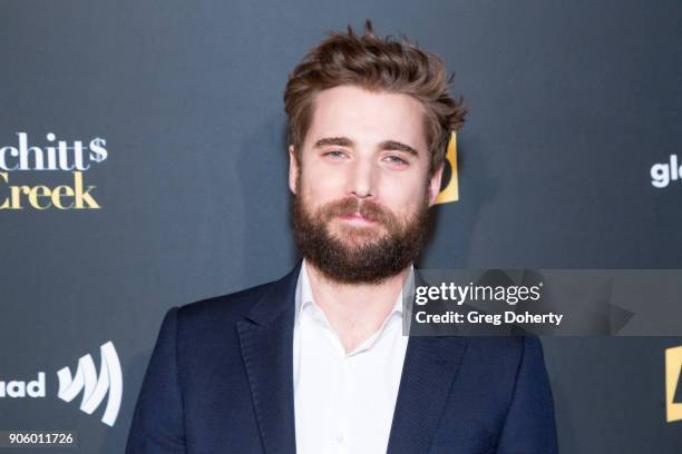 Actor Dustin MIlligan attends the Premiere Of Pop TV's "Schitt's Creek" Season 4 at ArcLight Hollywood on January 16, 2018 in Hollywood, California.