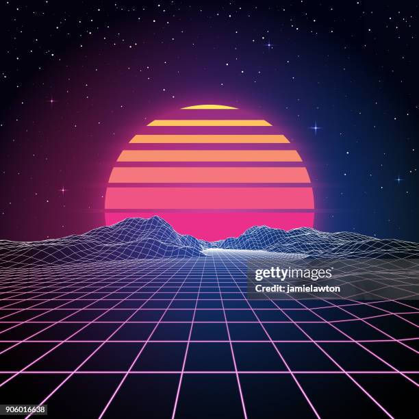 stockillustraties, clipart, cartoons en iconen met retro 80s achtergrond - sunrise dawn