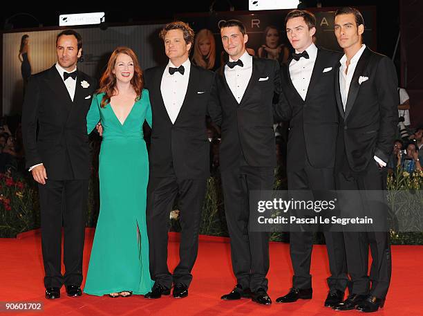 Actor Matthew Goode with director Tom Ford, actress Julianne Moore and actors Colin Firth,Nicholas Hoult and model Jon Kortajarena attends the "A...