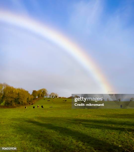 rainbow landscape in beautiful  irish landscape scenery.co tipperary ireland. - ireland rainbow stock pictures, royalty-free photos & images