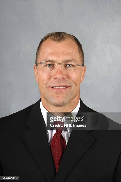 Special Assignment Coach Scott Stevens of the New Jersey Devils poses for his official head shot on September 9, 2009 at the Prudential Center in...