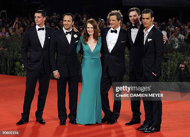 British actor Matthew Goode, US director Tom Ford, US actress Julianne Moore, British actor Colin Firth, British actor Nicholas Hoult and model Jon...