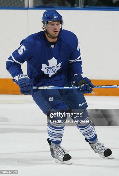 Viktor Stalberg of the Toronto Maple Leafs skates in a game against the Pittsburgh Penguins in the NHL Rookie Tournament on September 9, 2009 at the...