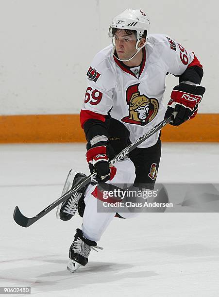 Paul Baier of the Ottawa Senators skates in a game against the Boston Bruins in the NHL Rookie Tournament on September 9, 2009 at the Kitchener...