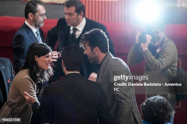 Chiara Appendino and Gianluigi Buffon at Teatro Carignano on January 17, 2018 in Turin, Italy.