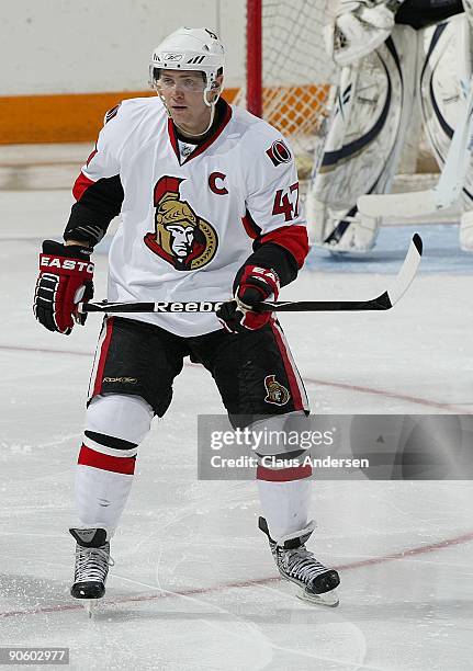 Zack Smith of the Ottawa Senators skates in a game against the Boston Bruins in the NHL Rookie Tournament on September 9, 2009 at the Kitchener...