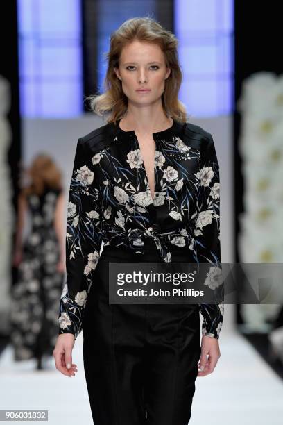 Model walks the runway at the Maisonnoee show during the MBFW Berlin January 2018 at ewerk on January 17, 2018 in Berlin, Germany.
