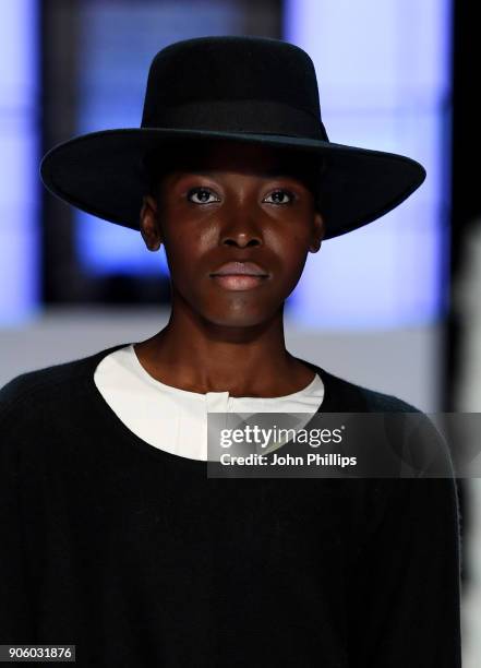 Model walks the runway at the Maisonnoee show during the MBFW Berlin January 2018 at ewerk on January 17, 2018 in Berlin, Germany.