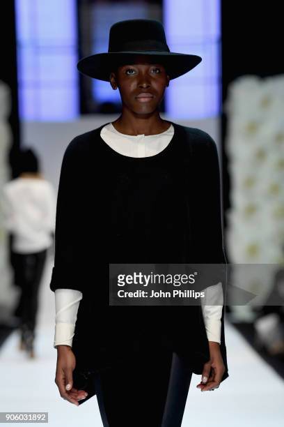 Model walks the runway at the Maisonnoee show during the MBFW Berlin January 2018 at ewerk on January 17, 2018 in Berlin, Germany.