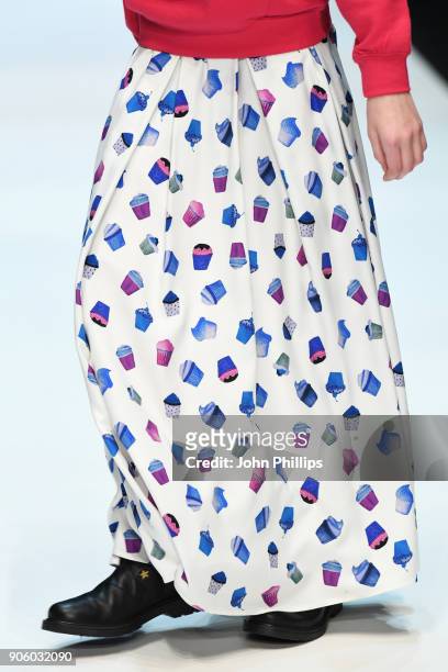 Model, fashion detail, walks the runway at the Maisonnoee show during the MBFW Berlin January 2018 at ewerk on January 17, 2018 in Berlin, Germany.