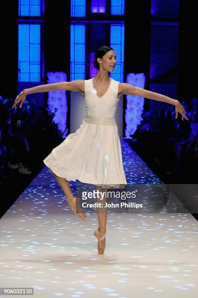 Dancer performs on the runway at the Maisonnoee show during the MBFW Berlin January 2018 at ewerk on January 17, 2018 in Berlin, Germany.