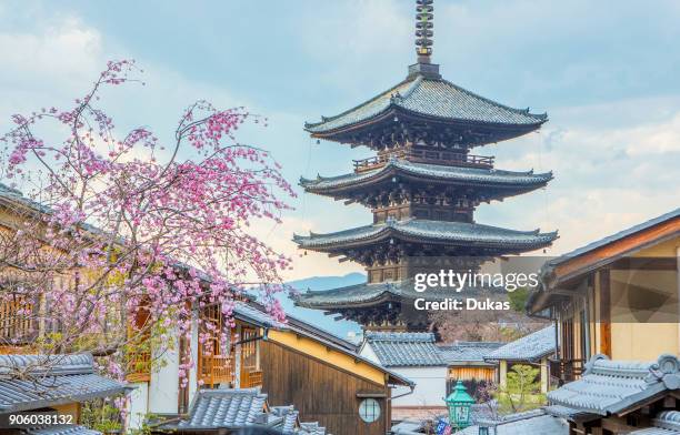 Japan, Kyoto City, Pagoda and blossoms.