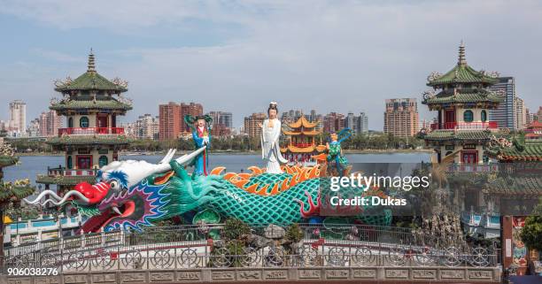 Taiwan, Kaohsiung City, Tsoying District, Lotus Pond, Spring and autumn pavillions.