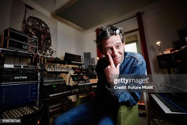 Portrait of German musician and DJ Marco Haas, better known by his recording name T.Raumschmiere, photographed at his Berlin studio on April 13, 2017.