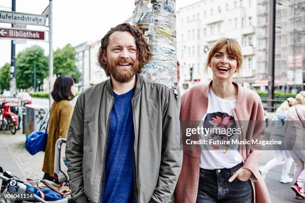 Portrait of German musician and producer Niklas Worgt and vocalist Eva Padberg, photographed near their home in Berlin on May 16, 2017. Worgt is...
