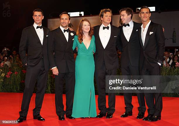 Actor Matthew Goode with director Tom Ford, actress Julianne Moore and actors Colin Firth,Nicholas Hoult and model Jon Kortajarena attend the "A...