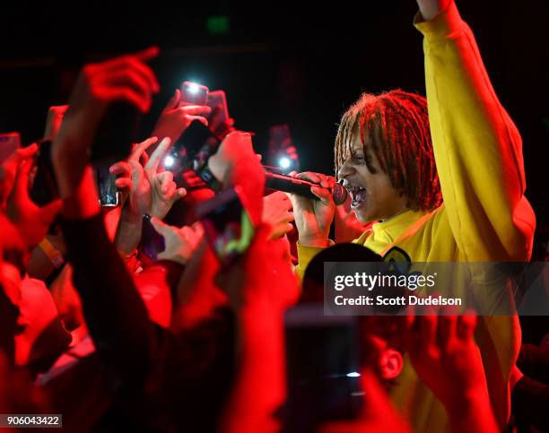 Rapper Trippie Redd performs onstage at The Novo by Microsoft on January 15, 2018 in Los Angeles, California.