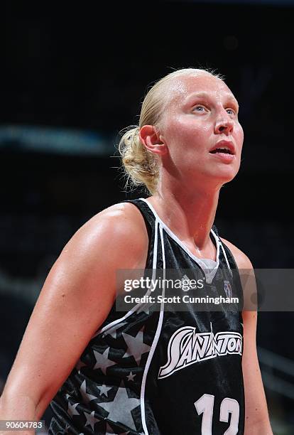 Ann Wauters of the San Antonio Silver Stars looks on during the game against the Atlanta Dream at Philips Arena on August 20, 2009 in Atlanta,...