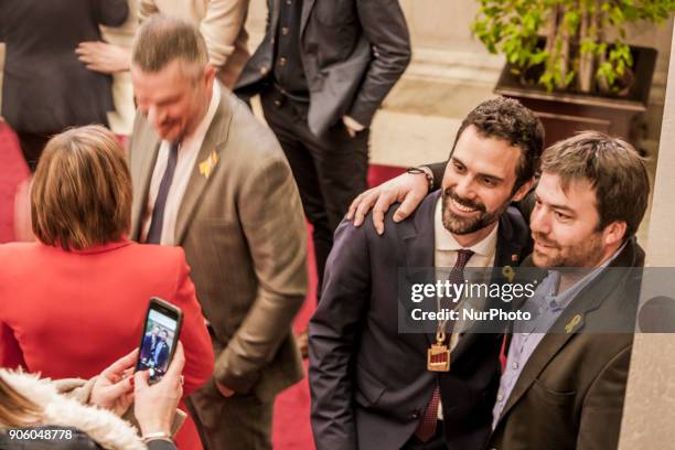 The new President of the Parliament of Catalonia, Roger Torrent, poses for a photo during the constitution of the Parliament of Catalonia.