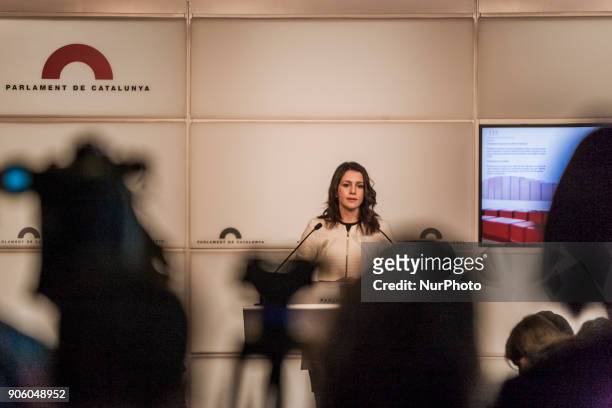 Ines Arrimadas, leader of &quot;Ciudatans&quot; party, attends the media after the constitution of the new Parliament of Catalonia.