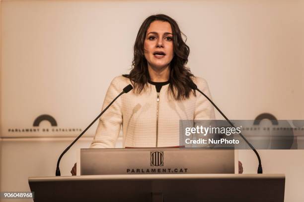 Ines Arrimadas, leader of &quot;Ciudatans&quot; party, attends the media in a press conference after the constitution of the new Parliament of...