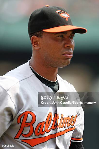 Melvin Mora of the Baltimore Orioles during a MLB game against the Boston Red Sox at Fenway Park on July 26, 2009 in Boston, Massachusetts.