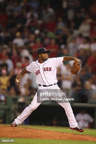 Ramon Ramirez of the Boston Red Sox pitches during the game against the Oakland Athletics at Fenway Park on July 29, 2009 in Boston, Massachusetts....