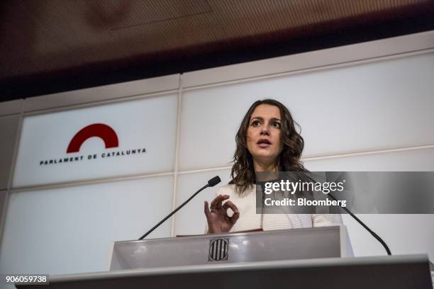 Ines Arrimadas, leader of Ciudadanos, speaksin the Catalan parliament in Barcelona, Spain, on Wednesday, Jan. 17, 2018. Spanish Prime Minister...