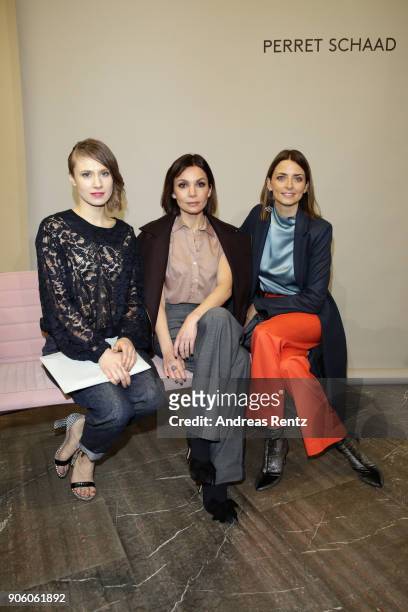 Alina Levshin, Eva Padberg and Nadine Warmuth attend the Perret Schaad presentation during 'Der Berliner Salon' AW 18/19 at Kronprinzenpalais on...