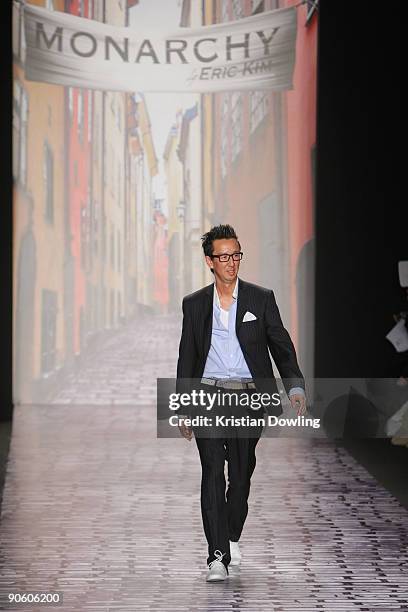 Monarchy designer Eric Kim walks the runway at Monarchy Collection Spring 2010 Fashion Show at the Tent at Bryant Park on September 11, 2009 in New...