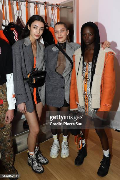 Super Model Bella Hadid poses with models at the Heron Preston : Presentation - Menswear Fall/Winter 2018-2019 show as part of Paris Fashion Week on...