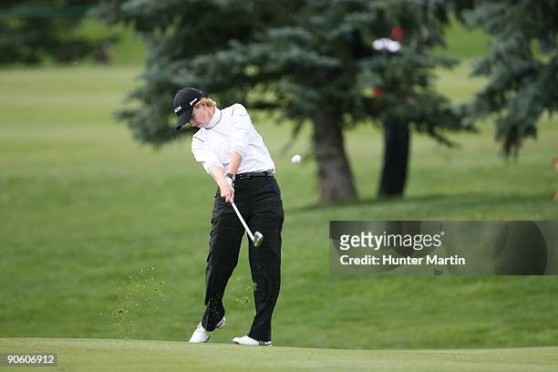 Karrie Webb hits her shot during the final round of the Canadian Women's Open at Priddis Greens Golf & Country Club on September 6, 2009 in Calgary,...