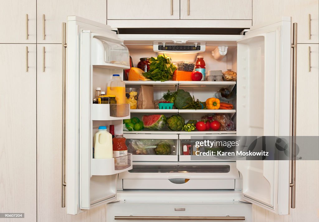 View of inside of refrigerator with healthy food