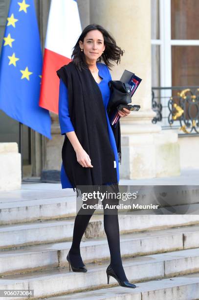 French Junior Minister Brune Poirson leaves the Elysee Palace after the weekly cabinet meeting with French President Emmanuel Macron on January 17,...