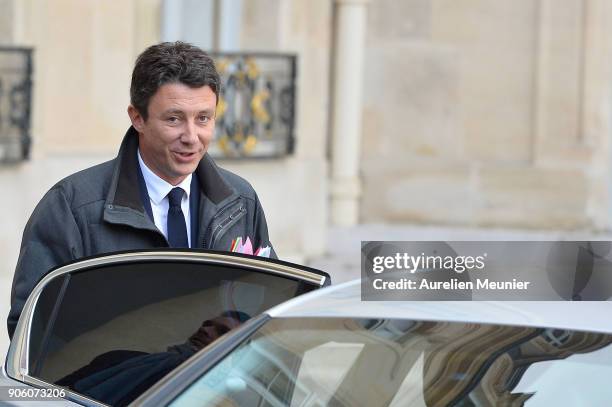 French junior Minister Benjamin Griveaux leaves the Elysee Palace after the weekly cabinet meeting with French President Emmanuel Macron on January...