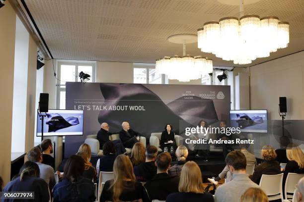 Vip, Nadine Baier, Melissa Drier, Jorg Ehrlich and Otto Drogsler speak at the 'The Woolmark Company' panel during 'Der Berliner Salon' AW 18/19 at...