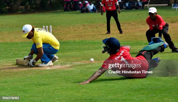 Players from Maharashtra and Punjab play cricket match during National Blind Cricket tournament at Islam Gym, Marine Drive on January 16, 2018 in...