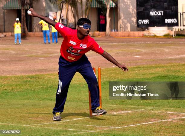 Players from Maharashtra and Punjab play cricket match during National Blind Cricket tournament at Islam Gym, Marine Drive on January 16, 2018 in...