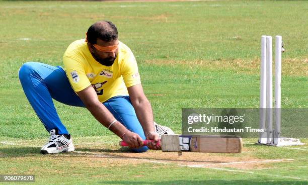 Players from Maharashtra and Punjab play cricket match during National Blind Cricket tournament at Islam Gym, Marine Drive on January 16, 2018 in...