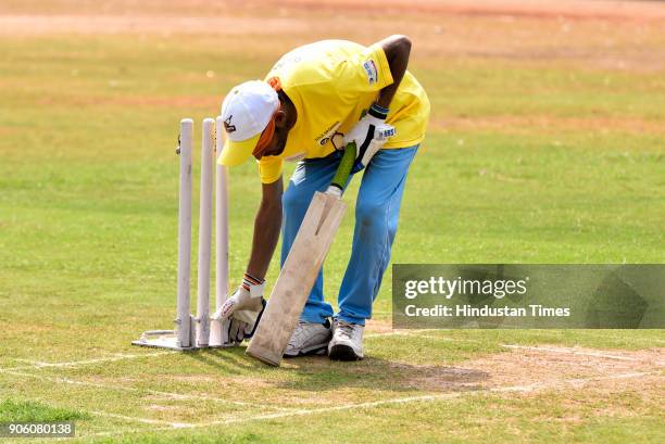 Players from Maharashtra and Punjab play cricket match during National Blind Cricket tournament at Islam Gym, Marine Drive on January 16, 2018 in...